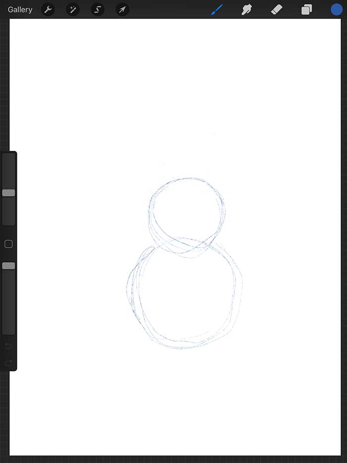 Step 1 - Rough Outline of Snowman's Body