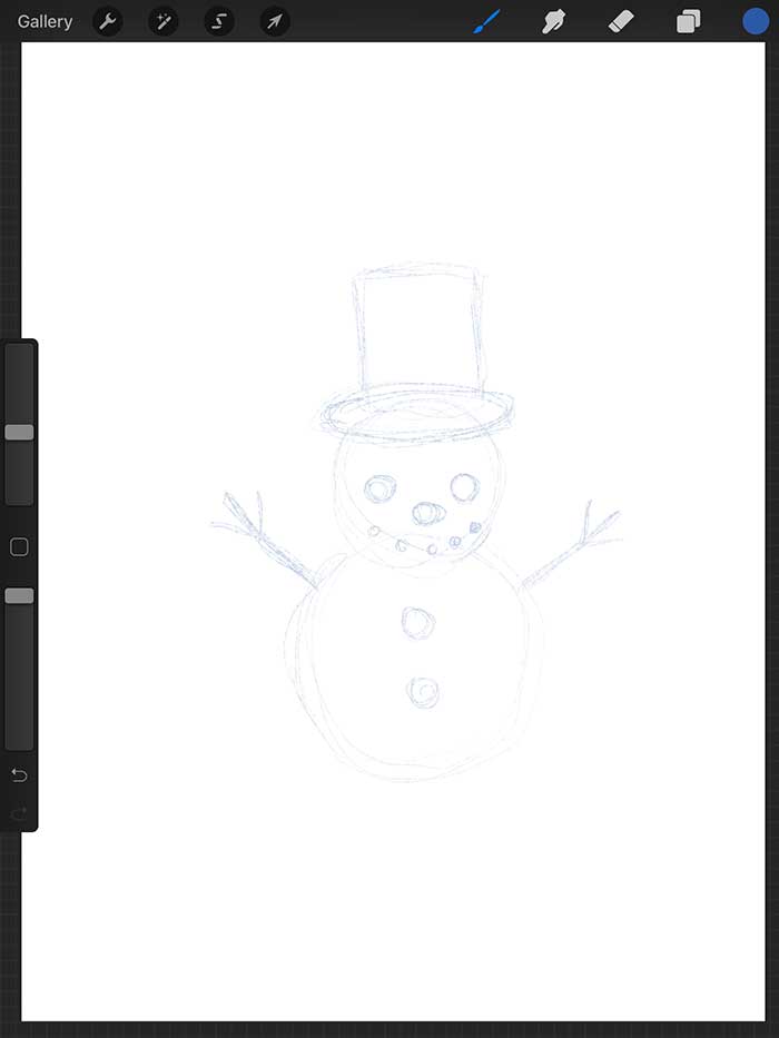 Step 4 - Lighten Snowman Sketch