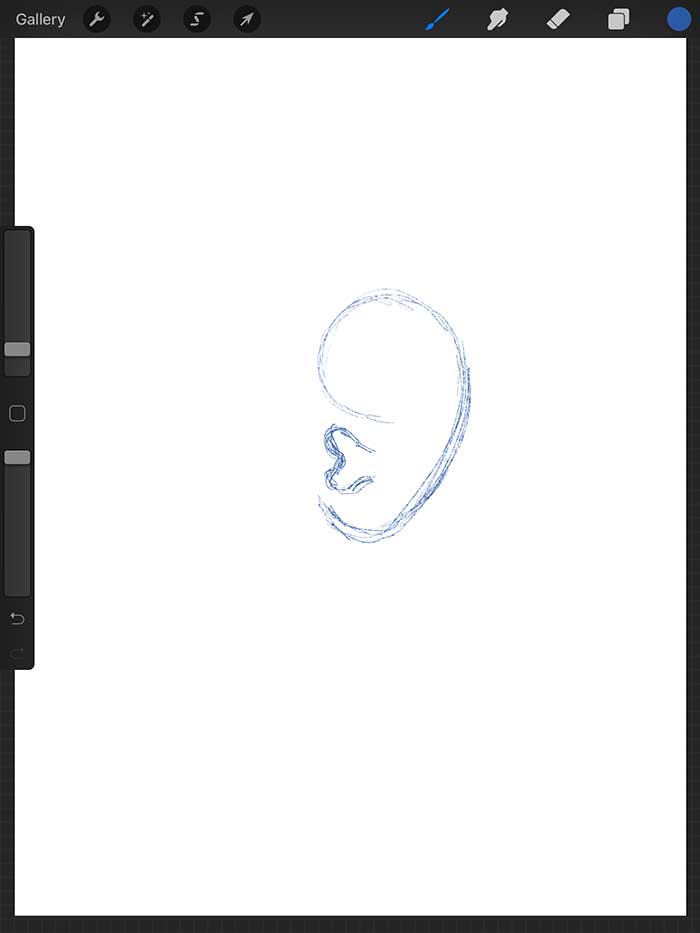 Step 01: Draw the Basic Ear Shape